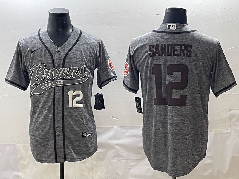 Men 2025 Cleveland Browns 12 Sanders Grey Joint Name Nike Limited NFL Jersey style 5